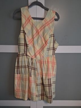 Anthropologie Plaid Sleeveless Dress in Yellow, Coral and Brown
